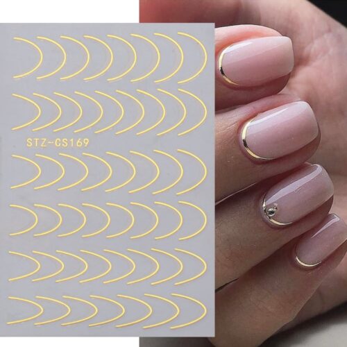 French Tips Nail Stickers 3D Gold Rose Curve Stripe Lines