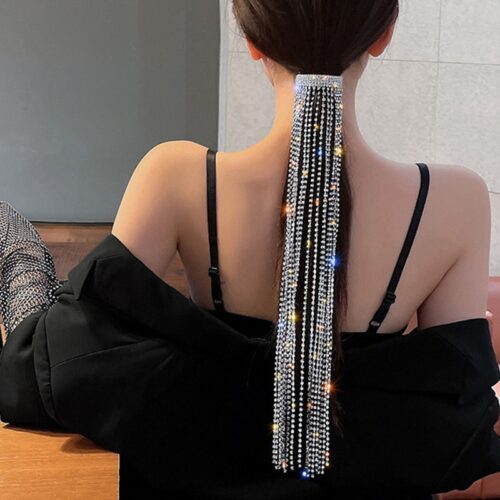 FYUAN Shine Full Rhinestone Hairpins for Women Bijoux Long Tassel Crystal Hair Accessories Wedding