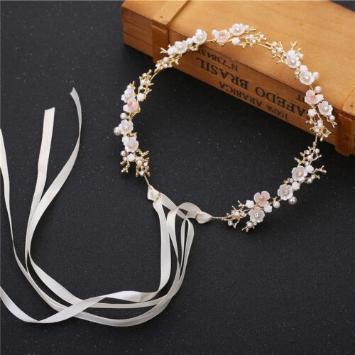 GETNOIVAS Bridal Gold/Silver Color Flower Ribbon Hairband Headband