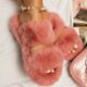 Indoor Women Fur Slippers Fluffy Soft Furry Slides Thick Flats Heel Non Slip House