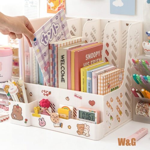 Kawaii Desk Organizer File Tray Desk Book Stand Office Desk Book Storage Box Bookends Creative Book Shelf stationery organizer