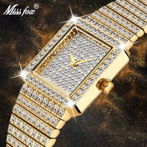 MISSFOX Diamond Watch For Women Luxury Brand Ladies Gold Square