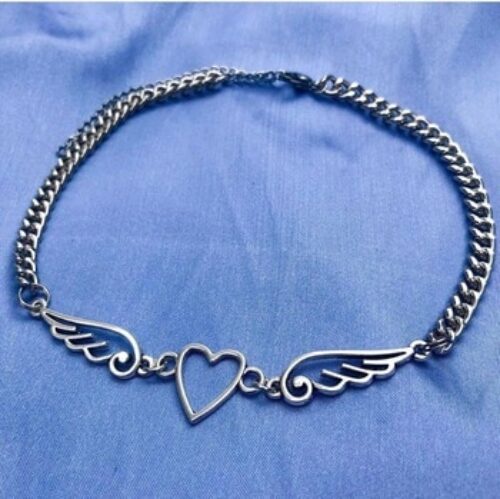 Punk Hollow Out Heart Feather Metal Choker Necklace For Women