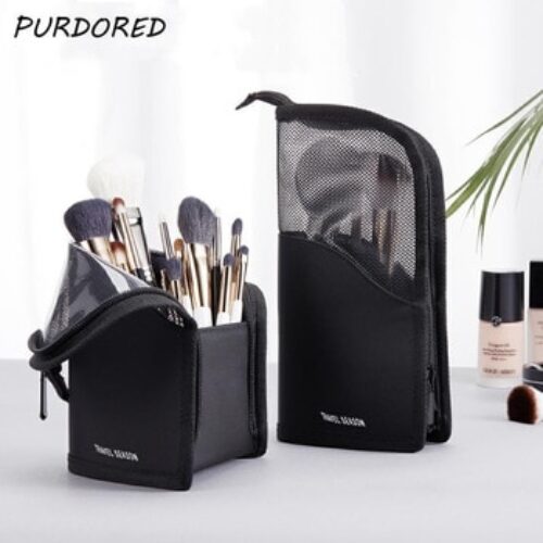 PURDORED 1 Pc Stand Cosmetic Bag for Women Clear Zipper Makeup Bag Travel