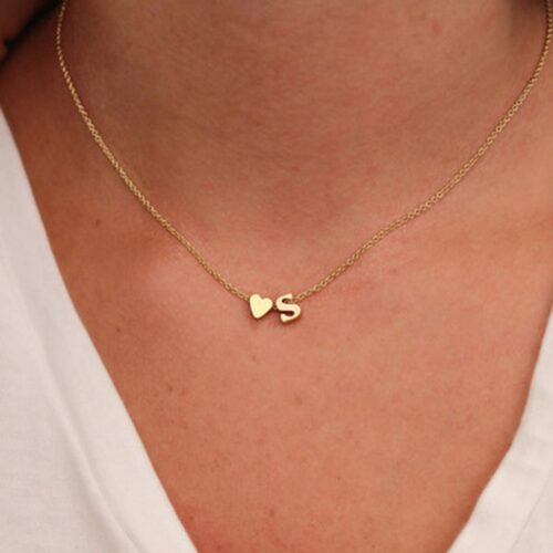 SUMENG Fashion Tiny Heart Necklace Gold Silver Letter Name Choker Necklace For Women