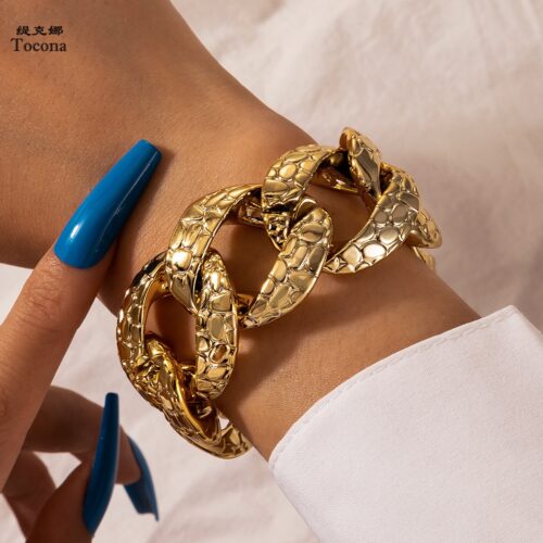 Tocona Punk Gold Chain Bracelets for Women Men Charming Alloy Metal