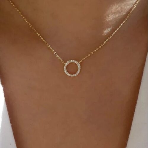 2021 Trend Elegant Jewelry Crystal Circle Pendant Necklace Golden Color